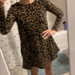 Long Sleeve Leopard Sweater Dress